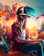 a woman wearing a virtual reality headset