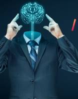 a man in a suit pointing at a glowing maze